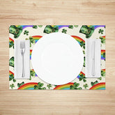 Aperturee - Aperturee Watercolor Leprechaun Hat Pattern Set of 4 Placemats St. Patricks Day Rainbow and Clover Table Mats