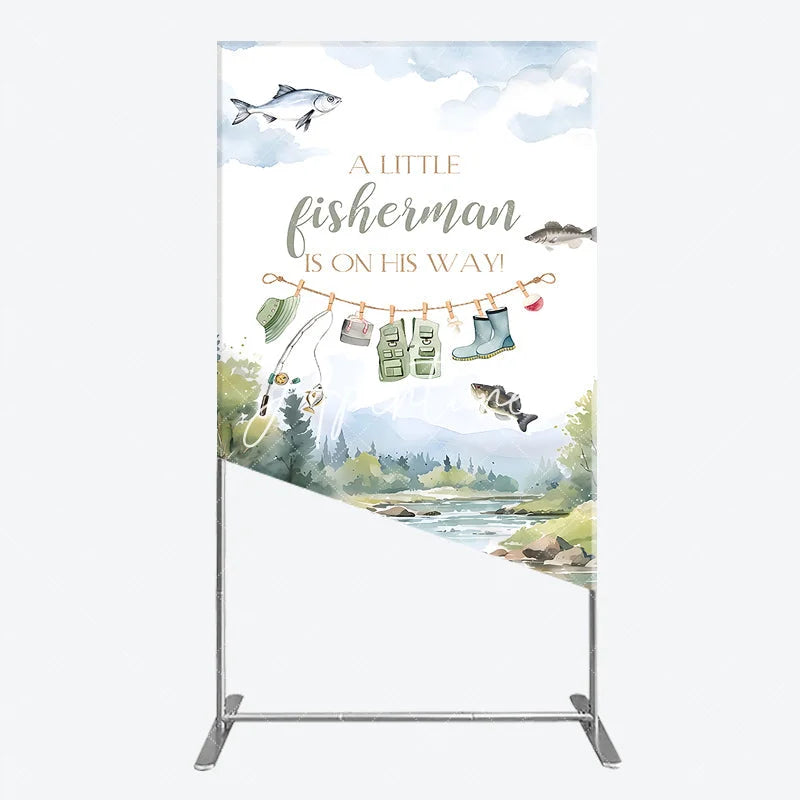Aperturee - Aperturee Watercolor Little Fisherman Is On His Way Baby Shower Rectangle Arch Backdrop River Landscape Decor