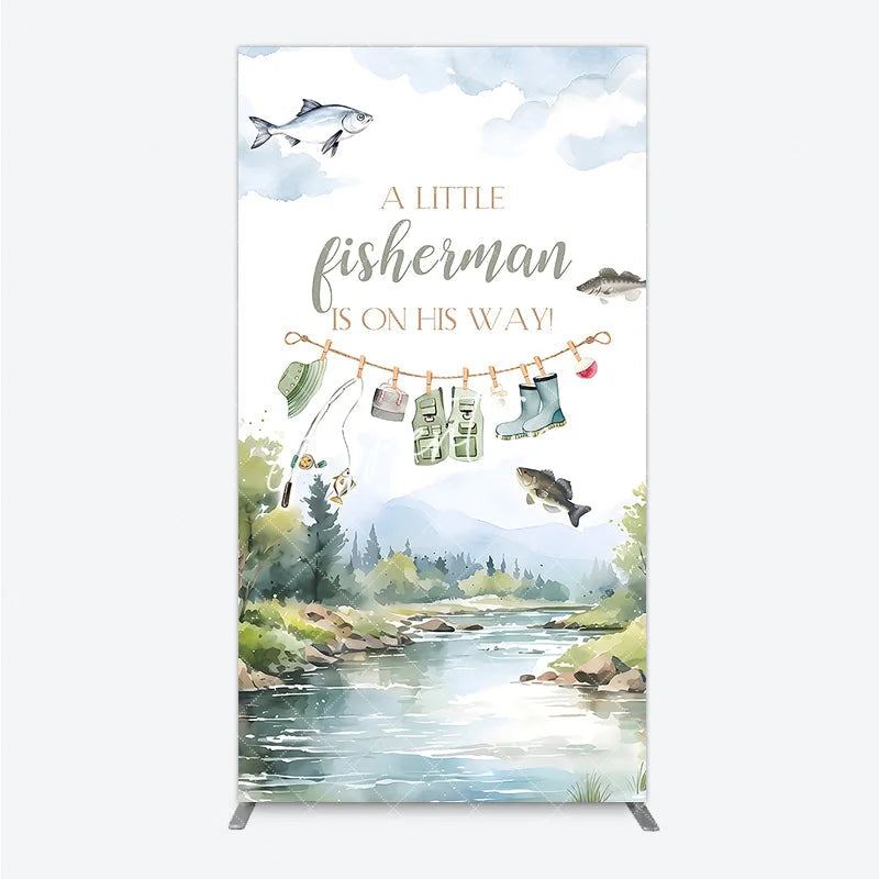 Aperturee - Aperturee Watercolor Little Fisherman Is On His Way Baby Shower Rectangle Arch Backdrop River Landscape Decor