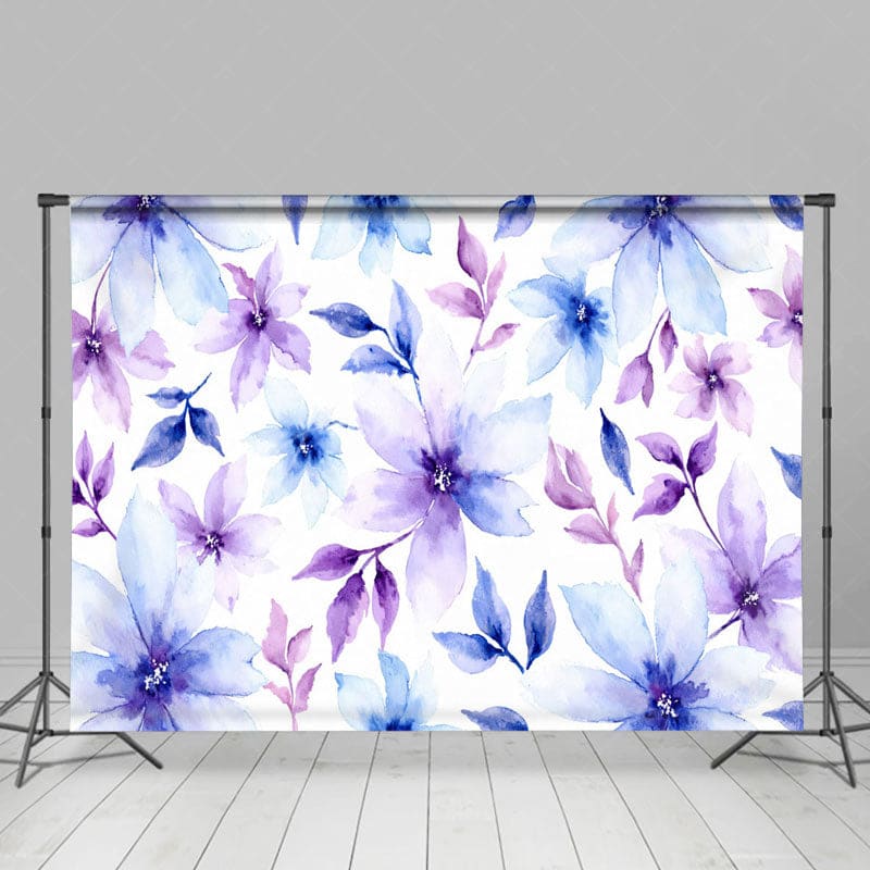 Aperturee - Aperturee Watercolor Painting Blue Purple Floral Photo Backdrop