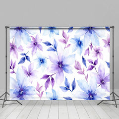 Aperturee - Aperturee Watercolor Painting Blue Purple Floral Photo Backdrop