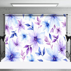 Aperturee - Aperturee Watercolor Painting Blue Purple Floral Photo Backdrop