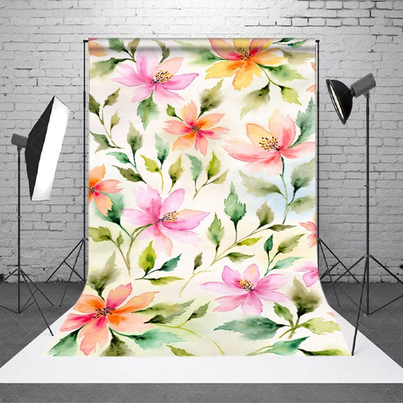 Aperturee - Aperturee Watercolor Painting Colorful Floral Photo Backdrop