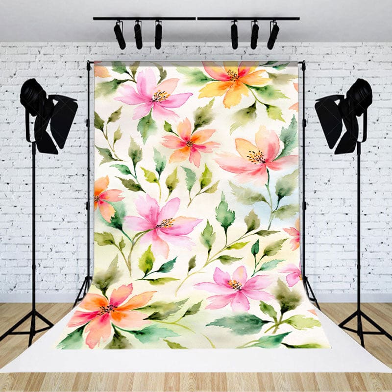 Aperturee - Aperturee Watercolor Painting Colorful Floral Photo Backdrop