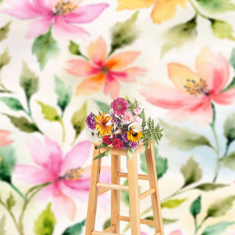 Aperturee - Aperturee Watercolor Painting Colorful Floral Photo Backdrop