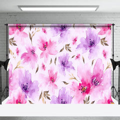 Aperturee - Aperturee Watercolor Painting Pink Purple Floral Photo Backdrop
