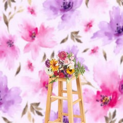 Aperturee - Aperturee Watercolor Painting Pink Purple Floral Photo Backdrop