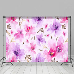 Aperturee - Aperturee Watercolor Painting Pink Purple Floral Photo Backdrop