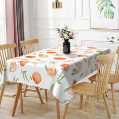 Aperturee - Aperturee Watercolor Peach Fruit Rectangle Tablecloth Fresh Green Leaf Dining Table Cover for Kitchen