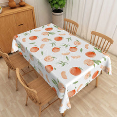 Aperturee - Aperturee Watercolor Peach Fruit Rectangle Tablecloth Fresh Green Leaf Dining Table Cover for Kitchen