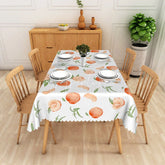 Aperturee - Aperturee Watercolor Peach Fruit Rectangle Tablecloth Fresh Green Leaf Dining Table Cover for Kitchen