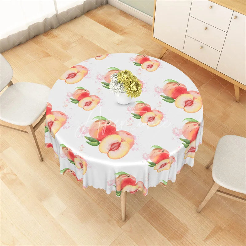 Aperturee - Aperturee Watercolor Peach Fruit Round Tablecloth Sweet Summer Pink Peach Table Cover for Picnic
