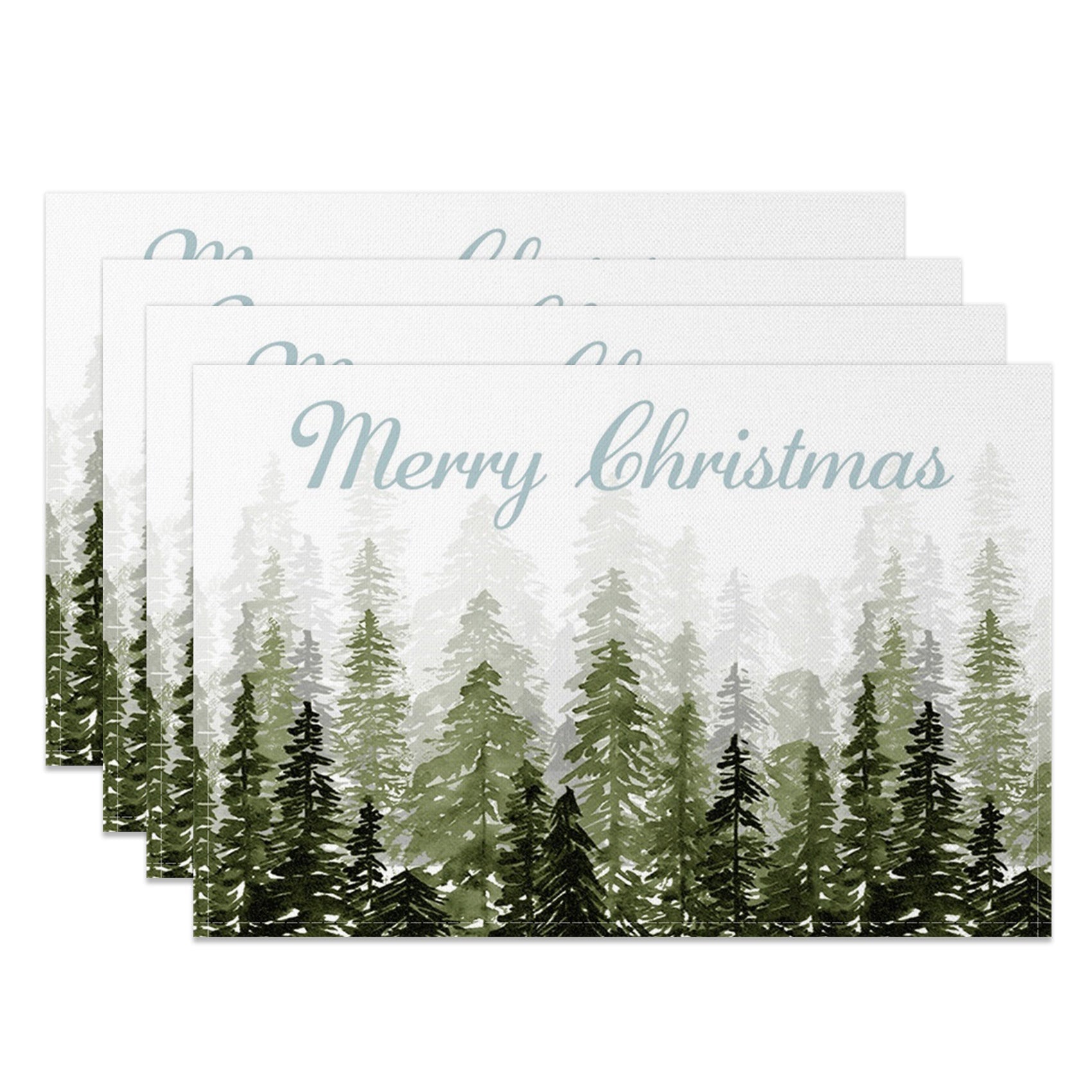 Aperturee - Aperturee Watercolor Pine Forest Christmas Set Of 4 Placemats