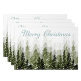 Aperturee - Aperturee Watercolor Pine Forest Christmas Set Of 4 Placemats