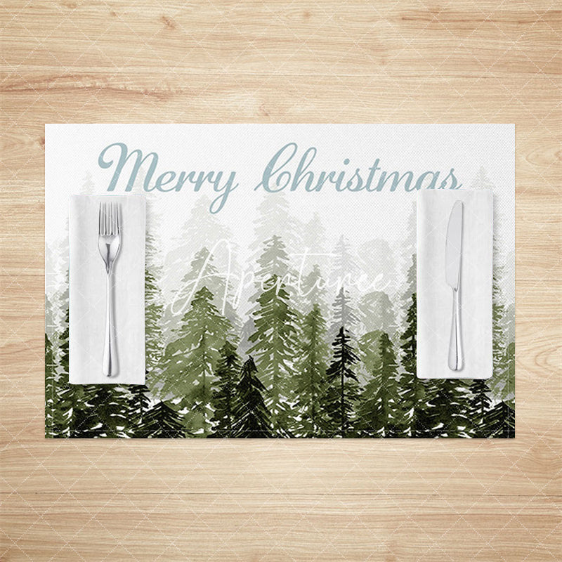 Aperturee - Aperturee Watercolor Pine Forest Christmas Set Of 4 Placemats