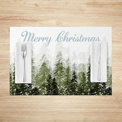 Aperturee - Aperturee Watercolor Pine Forest Christmas Set Of 4 Placemats
