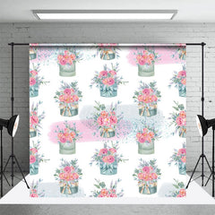 Aperturee - Aperturee Watercolor Pink Bouquets Pots Floral Photo Backdrop