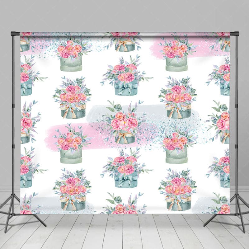 Aperturee - Aperturee Watercolor Pink Bouquets Pots Floral Photo Backdrop