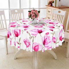 Aperturee - Aperturee Watercolor Pink Peony Round Tablecloth Spring Floral Flower Pattern Table Cover for Wedding