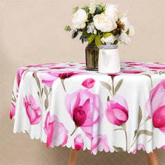 Aperturee - Aperturee Watercolor Pink Peony Round Tablecloth Spring Floral Flower Pattern Table Cover for Wedding