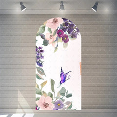 Aperturee - Aperturee Watercolor Purple Floral Arch Backdrop Pink Rose Flower Background for Wedding Party