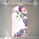 Aperturee - Aperturee Watercolor Purple Floral Arch Backdrop Pink Rose Flower Background for Wedding Party
