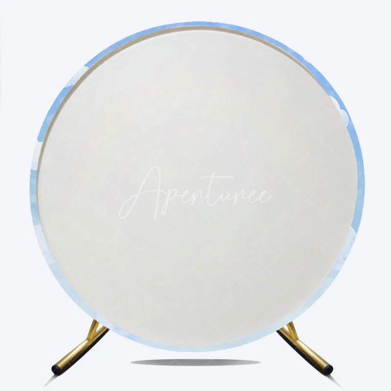 Aperturee - Aperturee Watercolor Rainbow in the Sky Round Backdrop Pastel Clouds and Stars for Birthday Baby Shower Photo Booth Decor