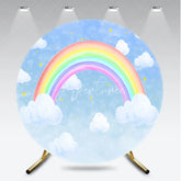 Aperturee - Aperturee Watercolor Rainbow in the Sky Round Backdrop Pastel Clouds and Stars for Birthday Baby Shower Photo Booth Decor
