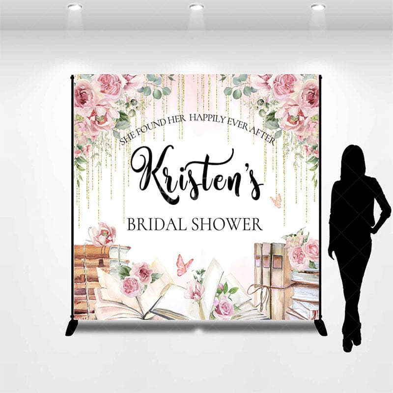 Aperturee - Aperturee Watercolor Rose Custom Name Bridal Shower Backdrop