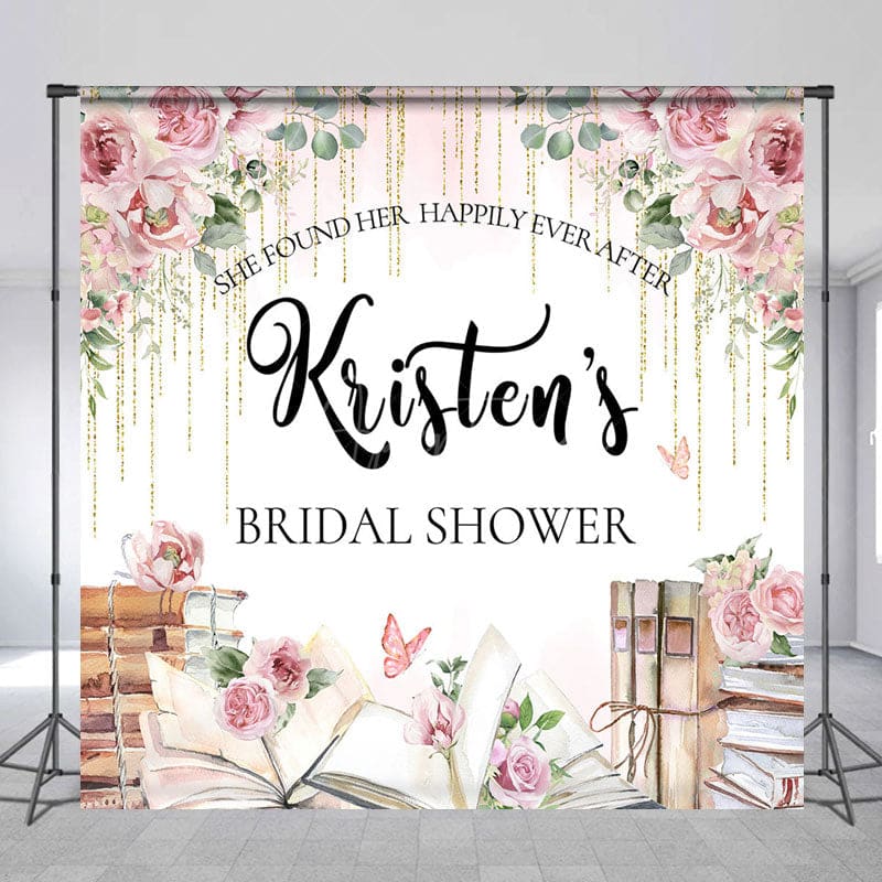 Aperturee - Aperturee Watercolor Rose Custom Name Bridal Shower Backdrop