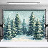 Aperturee - Aperturee Watercolor Snowflake Pine Forest Winter Backdrop