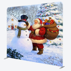 Aperturee - Aperturee Watercolor Snowman Santa Xmas Pillow Case Backdrop