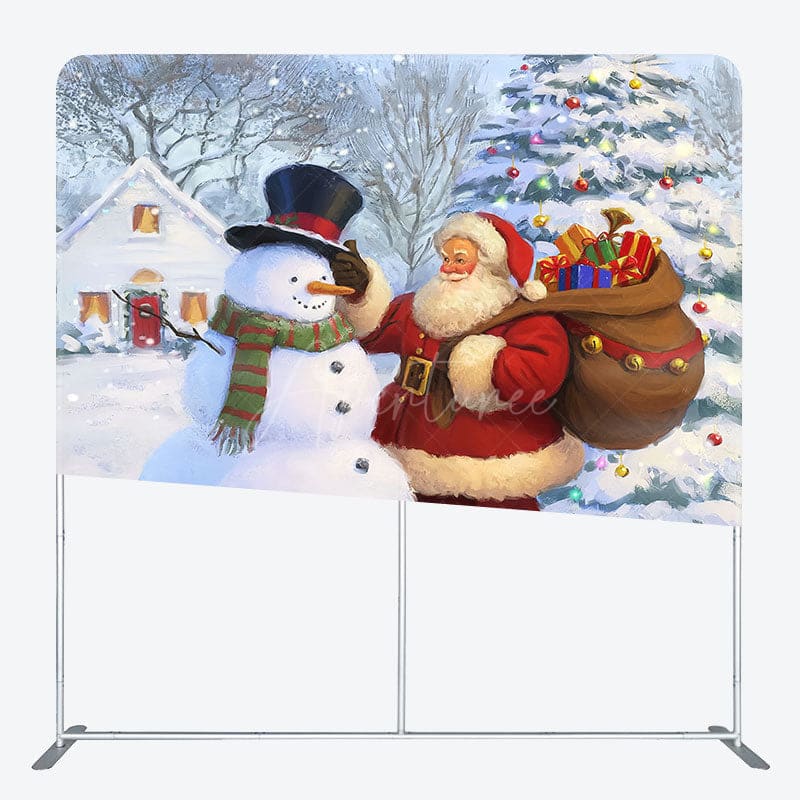 Aperturee - Aperturee Watercolor Snowman Santa Xmas Pillow Case Backdrop