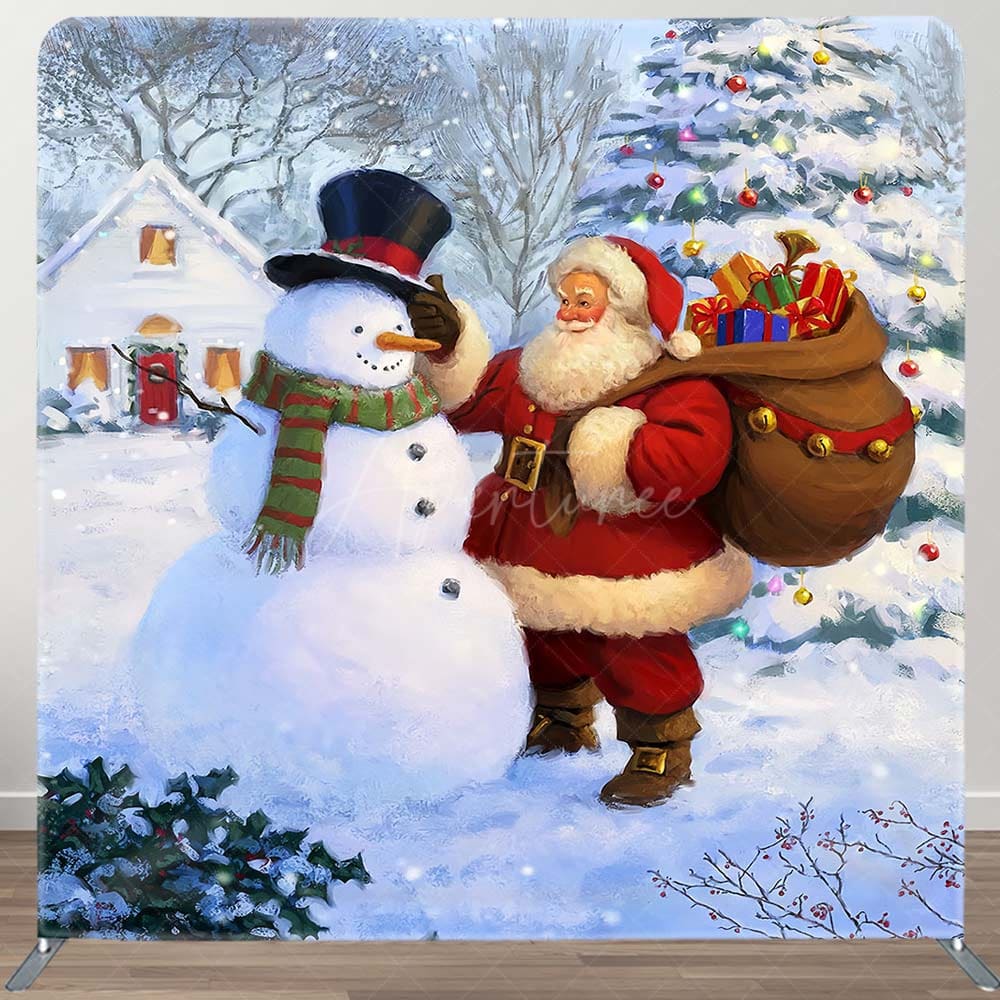 Aperturee - Aperturee Watercolor Snowman Santa Xmas Pillow Case Backdrop