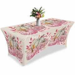 Aperturee - Aperturee Watercolor Thanksgiving Pumpkin Pink Stretch Table Cover