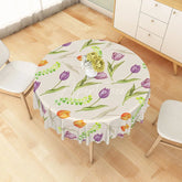 Aperturee - Aperturee Watercolor Tulip Flower Garden Round Tablecloth Spring Floral Kitchen Dining Decor