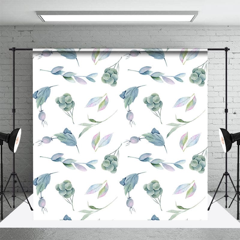 Aperturee - Aperturee Watercolor White Green Fruit Leaves Photo Backdrop