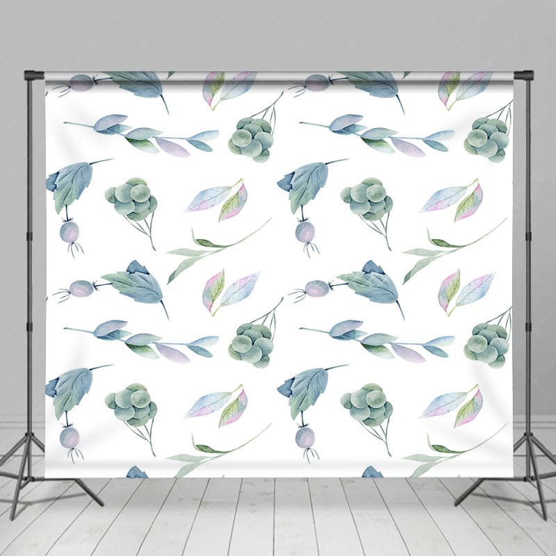 Aperturee - Aperturee Watercolor White Green Fruit Leaves Photo Backdrop