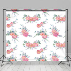 Aperturee - Aperturee Watercolor White Pink Rose Leaves Photo Backdrop