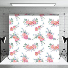 Aperturee - Aperturee Watercolor White Pink Rose Leaves Photo Backdrop