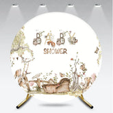 Aperturee - Aperturee Watercolor Woodland Animals Baby Shower Round Backdrop with Fox Rabbits and Forest Trees