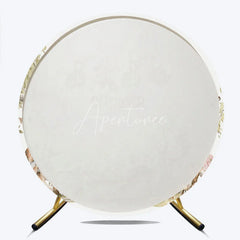 Aperturee - Aperturee Watercolor Woodland Animals Baby Shower Round Backdrop with Fox Rabbits and Forest Trees