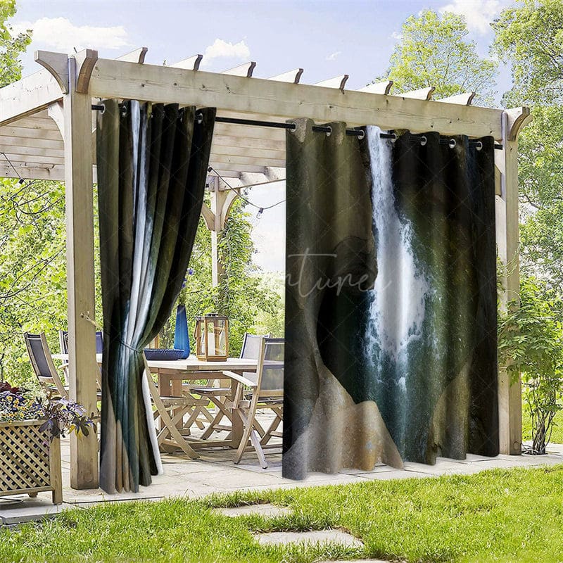 Aperturee - Aperturee Waterfall Cave Waterproof Printed Outdoor Curtains