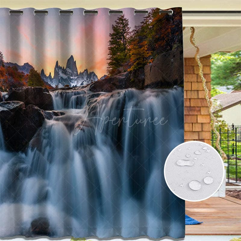 Aperturee - Aperturee Waterfall Landscape Waterproof Outdoor Curtains For Gazebo