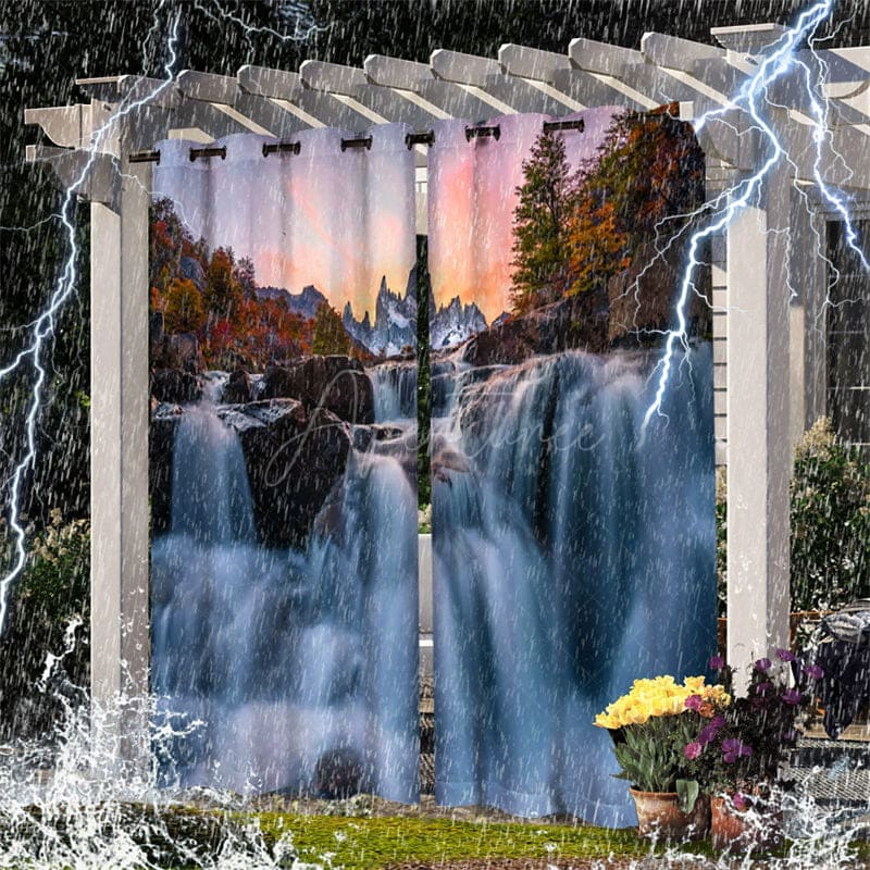 Aperturee - Aperturee Waterfall Landscape Waterproof Outdoor Curtains For Gazebo