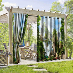 Aperturee - Aperturee Waterfall Landscape Waterproof Printed Outdoor Curtains
