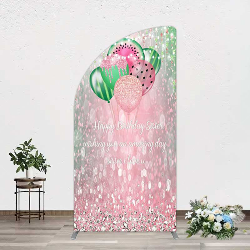 Aperturee Aperturee Watermelon Balloons Pink Glitter Birthday Half Moon Arch Backdrop