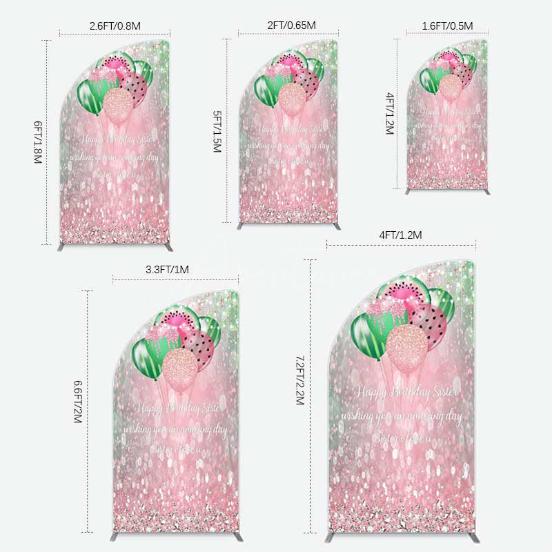 Aperturee Aperturee Watermelon Balloons Pink Glitter Birthday Half Moon Arch Backdrop