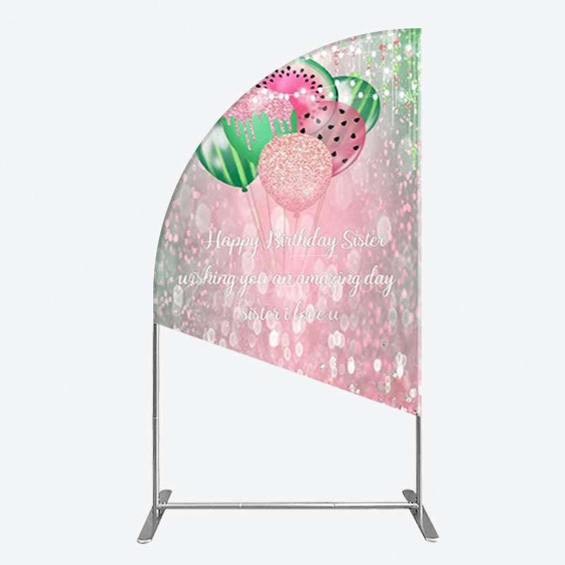 Aperturee Aperturee Watermelon Balloons Pink Glitter Birthday Half Moon Arch Backdrop