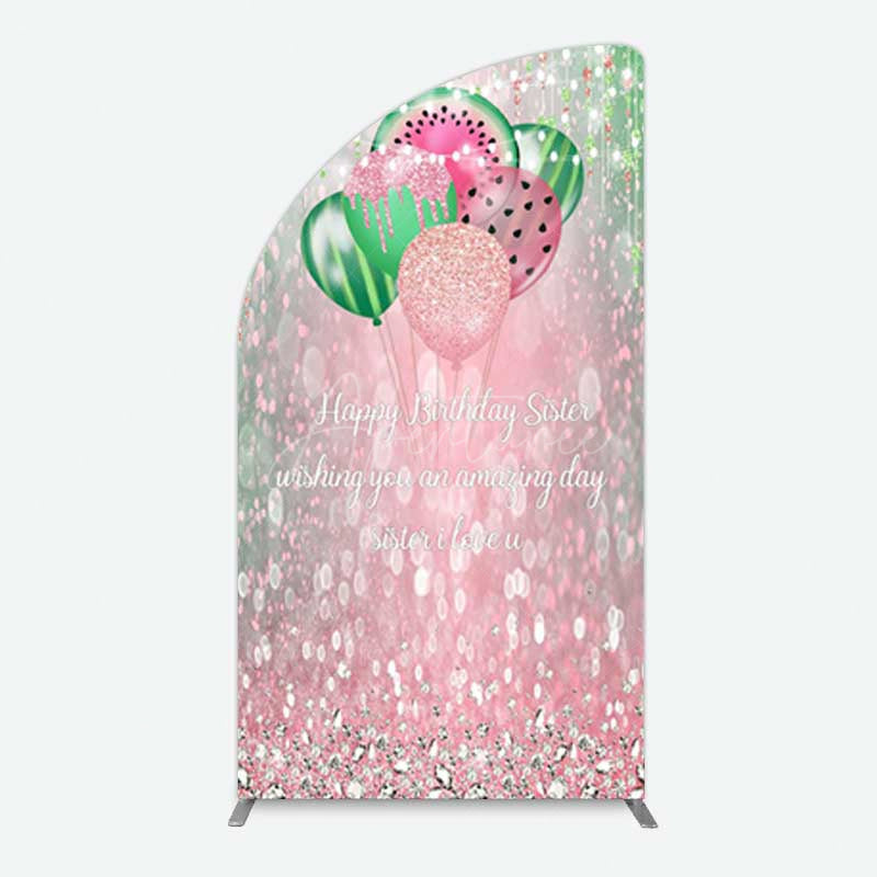 Aperturee Aperturee Watermelon Balloons Pink Glitter Birthday Half Moon Arch Backdrop